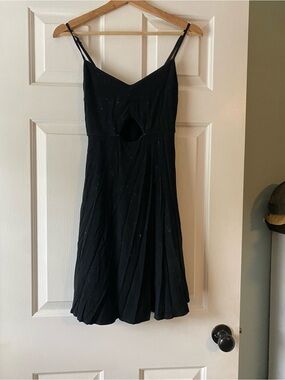 American Eagle Outfitters Black Spaghetti-Strap Mini Dress with Waist Cutout